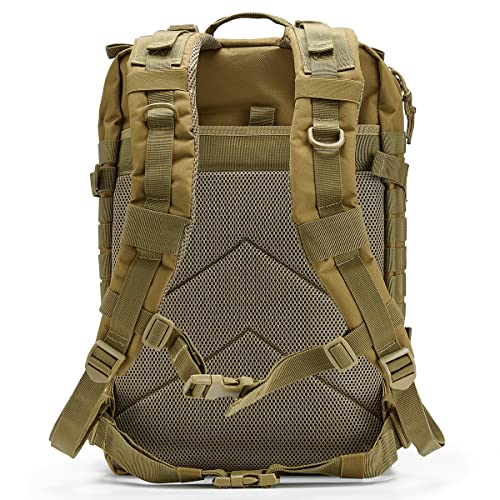 QT&QY 45L Military Tactical Backpacks Molle Army Assault Pack 3 Day Bug Out Bag Hiking Treeking Rucksack… - color: 0.1 Tan