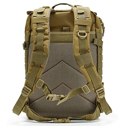 QT&QY 45L Military Tactical Backpacks Molle Army Assault Pack 3 Day Bug Out Bag Hiking Treeking Rucksack… - color: 0.1 Tan