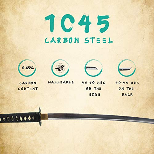 Katana Samurai Sword, 1045 Carbon Steel, Hand Forged, Full Tang - color: Iron 840