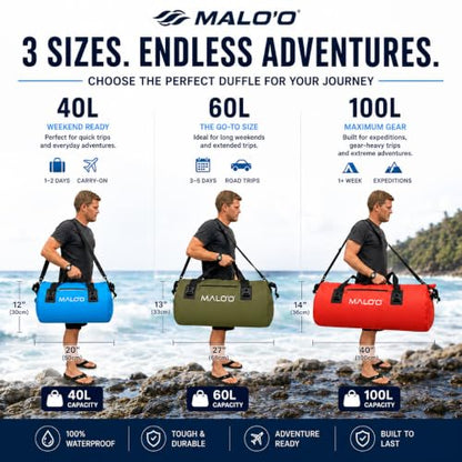 Malo’o Waterproof Dry Duffel, Heavy-Duty Roll Top Waterproof Gear Bag with Shoulder Strap & Molle Loops, Marine Duffel for Kayaking, Boating, Camping, Beach & Travel, Red, 100L - color: Red, size: 100L