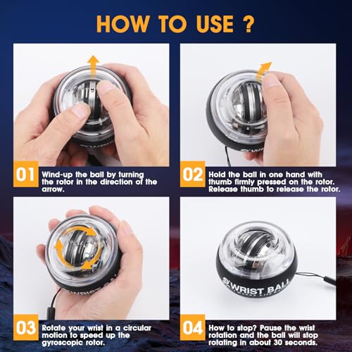 JIN BD Auto Start Wrist Ball，Gyro Ball Trainer，Wrist Exerciser，Gyroscopic - color: Black (No Light)