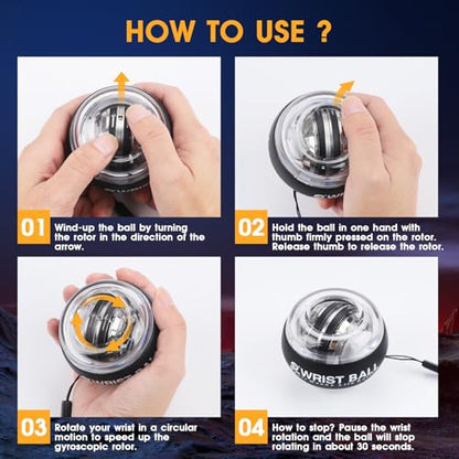 JIN BD Auto Start Wrist Ball，Gyro Ball Trainer，Wrist Exerciser，Gyroscopic - color: Black