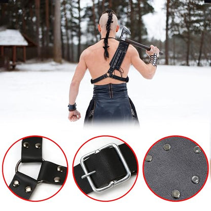 Medieval Back Holster Sword Holder - Adjustable PU Leather Strap, Katana Sheath Frog Shoulder Belt for Armor, Renaissance, Vikings Cosplay, and Warrior Costume with Buckle Crossbody Case