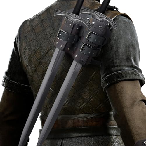 HiiFeuer Medieval Faux Leather Double Back Sword Frog, Mercenary Adjustable Sword Holster, Middle Ages Back Sword Holster - color: Dark Brown A