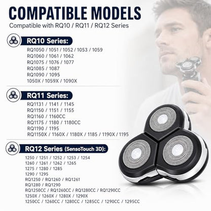 RQ12 Replacement Shaver Head Compatible with Philipss Norelcos RQ11 RQ10 Sensotouch 3D 1260X RQ1250 RQ1295 RQ1180 Arcitec Razor Shaving Unit Triple 3D