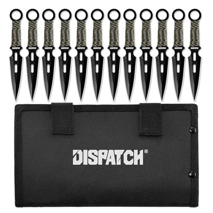 Dispatch 12 Pcs 6.5" Throwing Set, 3Cr13 Stainless Steel Black E-Coated Throwers with Paracord Handle, Full Tang, Tip Protectors & Nylon Carrying Bag,Throwing Spear for Competition and Recreation - style: Green Throwing Knives Set of 12