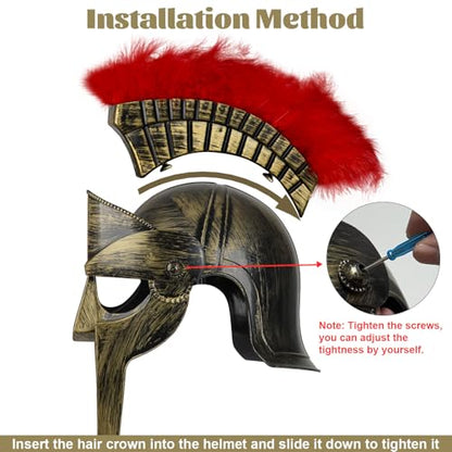 Servllcell Medieval Roman Knight Helmet,Plastic Greek Spartan Gladiator Helmet Medieval Costume Accessories,Halloween Hat - color: Gold Red-c1