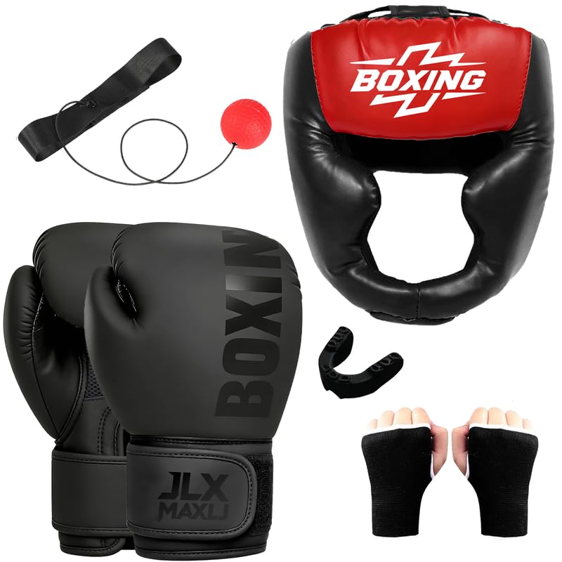 12pcs Boxing Headgear, guantes de boxeo,Mouth Guards& Hand Wraps Boxing Equipment Set - PU Leather Boxing Protective Gear for Training, Sparring & MMA，Boxing Gloves - size: 8Oz