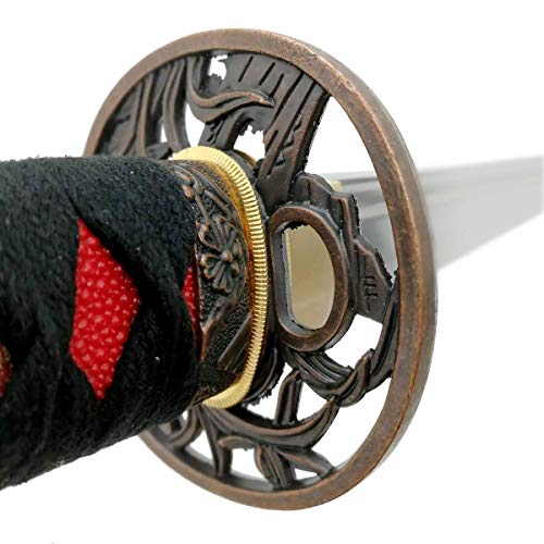 Katana Samurai Sword, 1045 Carbon Steel, Hand Forged, Full Tang - color: Red/Black