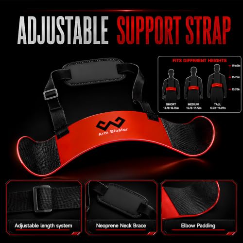 Arm Blaster Bicep Curl with Neoprene Padding, Adjustable Aluminum Bicep Curl Isolator, Bicep Blaster Arm Trainer for Weight Lifting Bodybuilding Home Gym Workout - color: Red