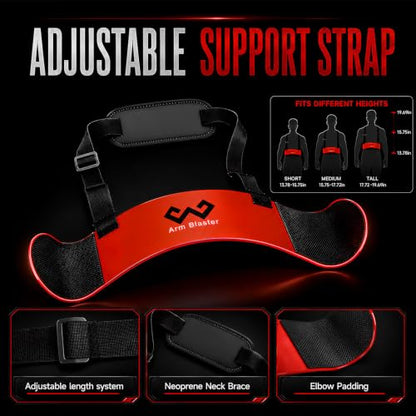 Arm Blaster Bicep Curl with Neoprene Padding, Adjustable Aluminum Bicep Curl Isolator, Bicep Blaster Arm Trainer for Weight Lifting Bodybuilding Home Gym Workout - color: Red