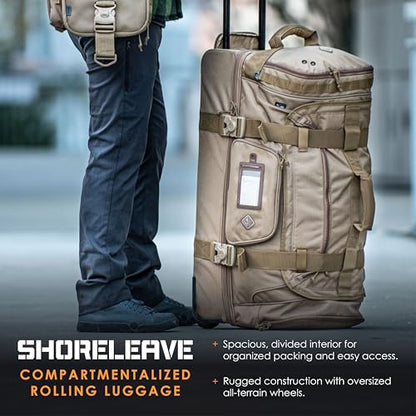 HAZARD 4 Shoreleave - Rolling Duffle Bag With Wheels and Handle - Large Heavy Duty Travel Luggage, Wheeled Camping Duffel Bags for Men and Women, Tactical Weekender Baggage (103.4L) (Coyote)