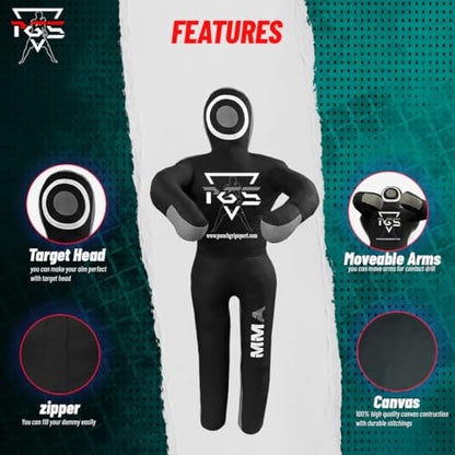 MMA Grappling Dummy Brazilian JIU Jitsu BJJ Punching Bag for Self Defense Wrestling Judo Karate Boxing Throwing Submission Standing Position - UNFILLED - color: Black Grey, size: 6FT / 70"