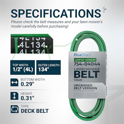 [Upgraded Grip120] BlueStars 754-04044 Deck Belt MTD 954-04044A 1/2" x 134" - size: 754-04044, style: Grip120