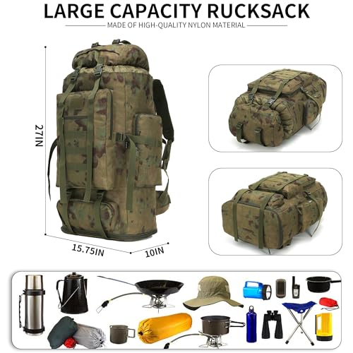 100L Hiking Camping Backpack MOLLE Rucksack Waterproof Daypack (RuinGreen) - color: Ruingreen