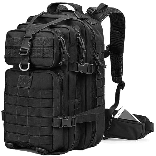 EMDMAK Military Tactical Backpack, 42L Large Military Pack Army 3 Day Assault Pack Molle Bag Rucksack - color: Black