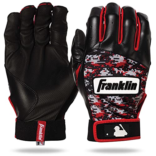 Franklin Sports MLB Youth Batting Gloves - Digitek Camo Baseball + Softball - Premium Leather - Many Sizes + Colors - Youth - color: Gray/Red, size: Large