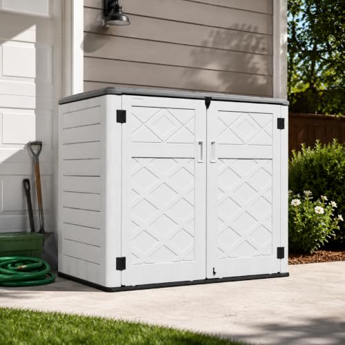 ADDOK Outdoor Storage Cabinet, 48 Cu.Ft Horizontal Resin Storage Shed - color: White, size: 48 Cu.Ft