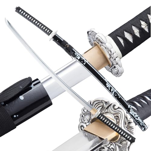 Handmade Sharp Katana, Traditional Clay Tempered 1060/9260/T10 Steel, Full Tang Real Katana Sword, Authentic Japanese Craft Samurai Sword - color: Ink-Black