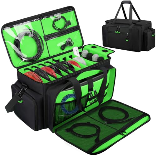 Large Dj Cable Bag with Detachable Dividers, Bottom Pad - color: Green, style: Dj Cable Bag