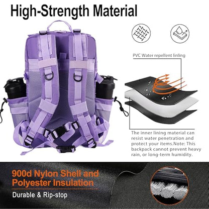 LHI Tactical Military Backpack for Men 25L/45L Large Molle Army Assault Pack 3 Day Hiking Rucksack With Bottle Holder - color: Light Purple, size: 45L