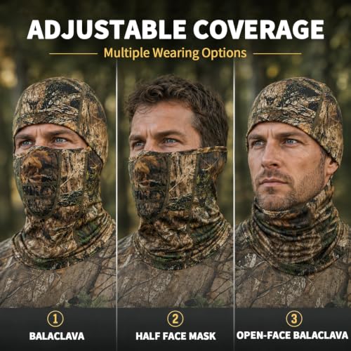 Lightweight Hunting Balaclava Camo Face Mask with Mesh Panel - color: Misty Thicket