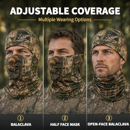 Lightweight Hunting Balaclava Camo Face Mask with Mesh Panel - color: Misty Thicket
