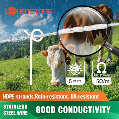 Electric Fence Polywire 3280ft (1000m), 6-Strand Stainless Steel Conductors, Rust & UV Resistant, Portable Electric Fencing, Durable & Reliable Conductivity, White - size: 3280ft