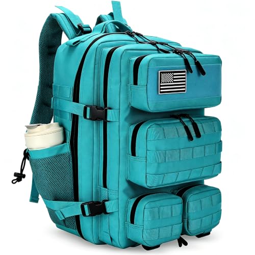 55L Tactical Backpack Heavy Duty Military Rucksack Molle Backpack 3 Day Assault Pack for Work Outdoors - color: Lakeblue