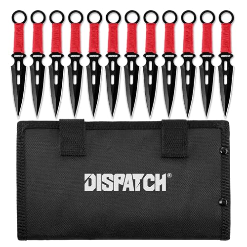 Dispatch 12-Piece 6.5" Throwing Knife Set, Stainless Steel Well-Balanced Throwers with Paracord Handle, Includes Nylon Storage Case for Outdoor Recreation & Competition - style: Red Throwing Knives Set of 12