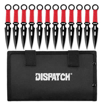 Dispatch 12-Piece 6.5" Throwing Knife Set, Stainless Steel Well-Balanced Throwers with Paracord Handle, Includes Nylon Storage Case for Outdoor Recreation & Competition - style: Red Throwing Knives Set of 12