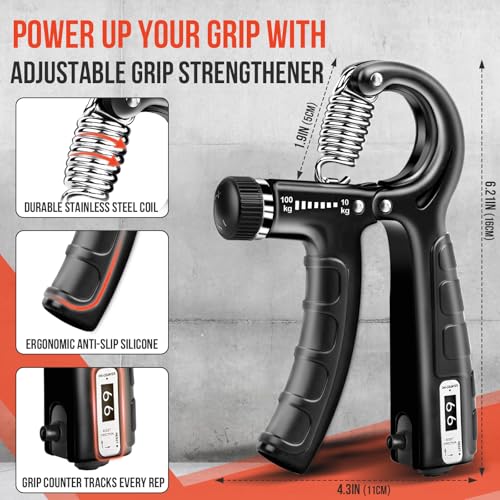 TEAWOO 4-Pack Grip Strength Trainer Kit, Adjustable Forearm Strengthener