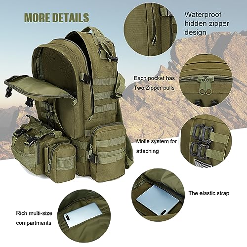 Large Military Tactical Backpack for Men, 40-50L Backpacks for Women, Bug out Bag Army 3 Days Pack Bags Rucksack with Molle System Green - color: Army Green