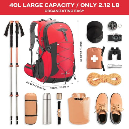 Maelstrom 40L Hiking Backpack, Lightweight Camping Daypack with Rain Cover - color: Red, size: 40l