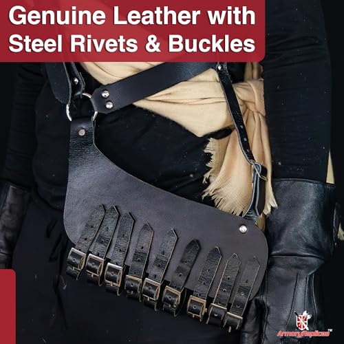 Armory Replicas Handcrafted Rigid Nature Right-Handed Leather Rapier Sword Frog Belt with Adjustable Fit - color: Black