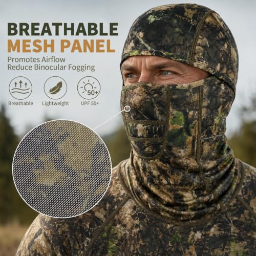Lightweight Hunting Balaclava Camo Face Mask with Mesh Panel - color: Ridgewood