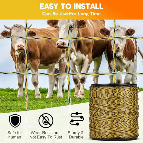 Electric Fence Polywire 1640 Feet, Upgraded 9 Stainless Steel Strands for Reliable Conductivity, Portable PVC-Coated Fiberglass Electric Fenceing 500 Meters, UV, Rust Resistant for Livestock - color: 1640FT
