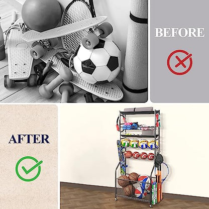 Mythinglogic Rolling Sports Equipment Organizer for Garage Gear and Toys - color: New Black