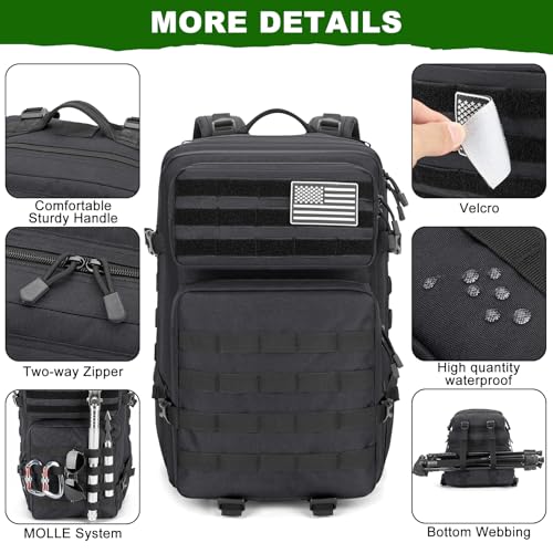 45L Large Tactical Backpack Military MOLLE 3 Day Bug Out Bag - color: Black
