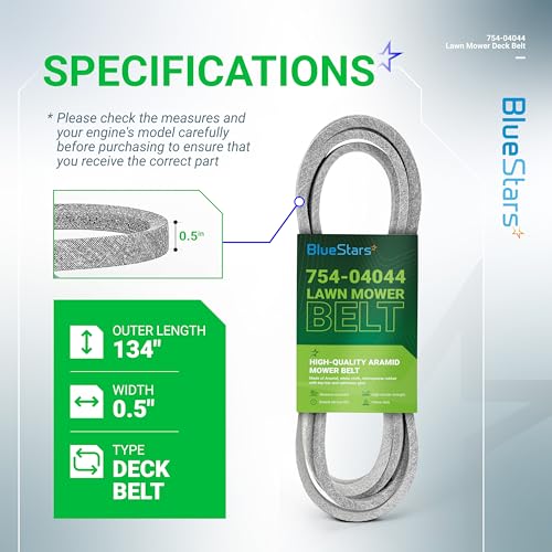BlueStars 954-04044A 754-04044 Mower Deck Belt | Aramid Cord | 1/2" x 134" - size: 754-04044, style: Aramid Cord