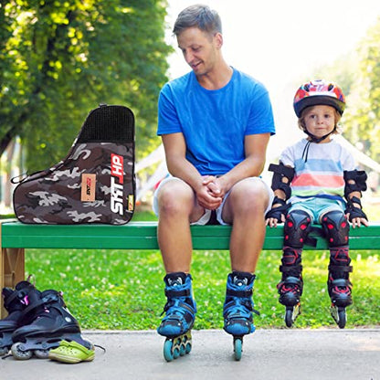 Roller Skate Bag with Adjustable Shoulder Strap for Kids and Adults to Hold Inline Skates and Knee Pads - color: Camo Grey