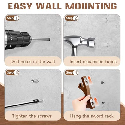 Sword Wall Mount Hook Walnut Wood Katana Display Holder Stand Rack, Brown