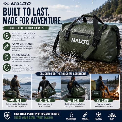 Malo’o Waterproof Dry Duffel, Heavy-Duty Roll Top Waterproof Gear Bag with Shoulder Strap & Molle Loops, Marine Duffel for Kayaking, Boating, Camping, Beach & Travel, Grey, 40L - color: Grey, size: 40L