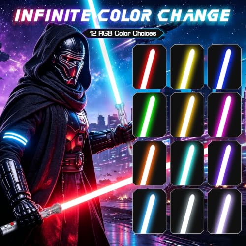 Light Saber, Heavy Dueling Light Sabers 2 Pack, 12 RGB Colors 16 Sound Fonts with Metal Hilt Double-Bladed Light Saber Smooth Swing Motion Control 2 in 1 Light Sabers for Adults