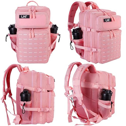 LHI Tactical Military Backpack for Men 25L/45L Large Molle Army Assault Pack 3 Day Hiking Rucksack With Bottle Holder - color: Pink, size: 45L