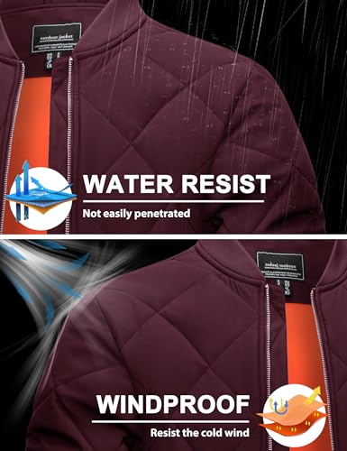TACVASEN Men's Padded Jackets Winter Full Zipper Fleece Outwear Casual Windproof Bomber Varsity Coat - color: Red, size: Medium