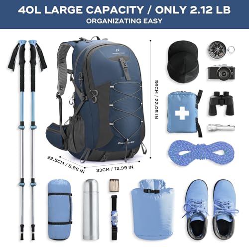 Maelstrom 40L Hiking Backpack, Lightweight Camping Daypack with Rain Cover - color: Blue, size: 40l