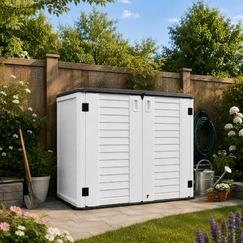 ADDOK Outdoor Storage Cabinet, 35 Cu.Ft Horizontal Resin Storage Shed - color: White, size: 35 Cu.Ft