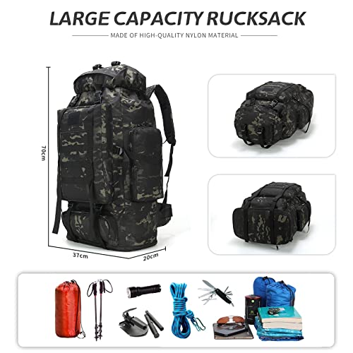 100L Hiking Camping Backpack MOLLE Rucksack Waterproof Daypack for Traveling - color: Blackcame