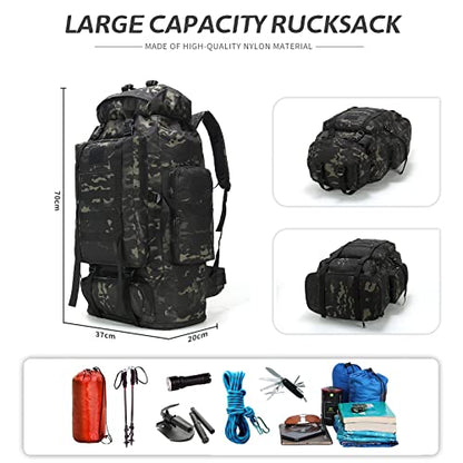 100L Hiking Camping Backpack MOLLE Rucksack Waterproof Daypack for Traveling - color: Blackcame